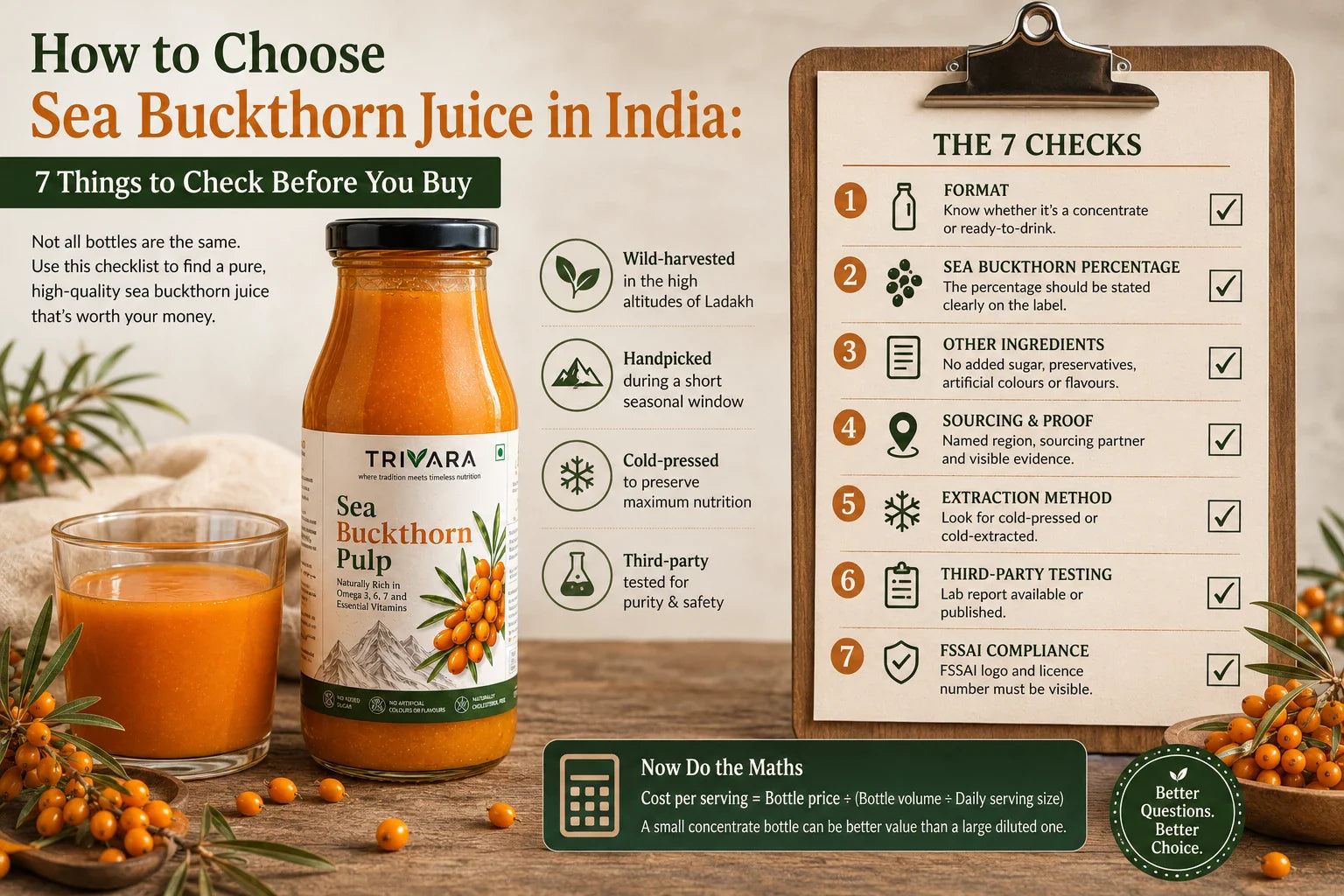 Trivara Sea Buckthorn Pulp with a seven-point checklist for choosing sea buckthorn juice in India